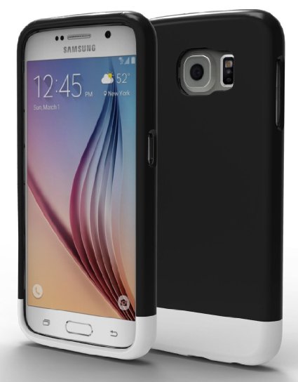 Samsung Galaxy S6 Case: Stalion® Slider Series Matte-UV Textured Sliding Style Protective Hard Case (Jet Black/Powder White)