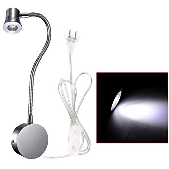 WannaBi Plug Wired Flexible 3 Watts 3W Gooseneck Led Wall Light Sconce Lamp Lighting for Bedroom Reading Bathroom