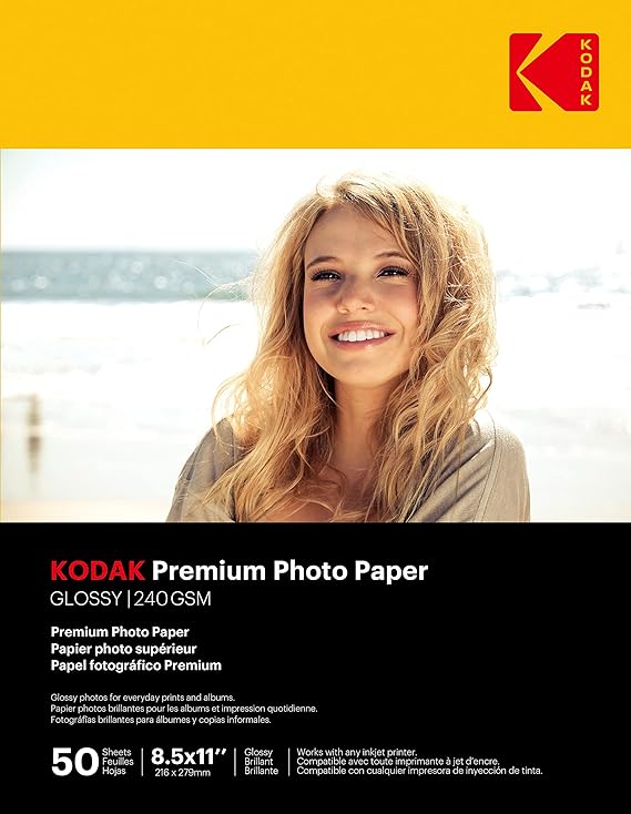 Kodak photo paper 8.5 x 11 glossy, 50 counts 66 lb - 240 g/m (3510-164)