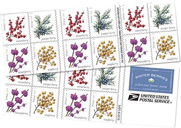 Winter Berries 10 Books of 20 First Class Forever US Postage Stamps Wedding Celebrate Engagement (200 Stamps)