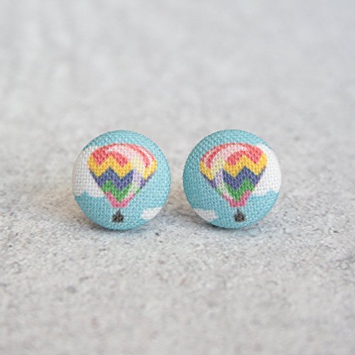 Hot Air Balloon Fabric Button Earrings