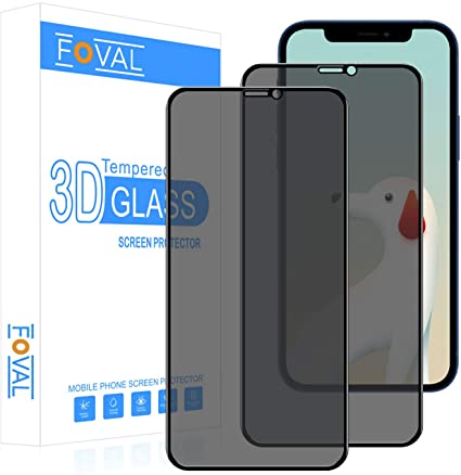 Foval (2 Pack) Compatible with iPhone 12 Privacy Screen Protector /iPhone 12 Pro Privacy Screen Protector(6.1"), (Full Coverage)(Bubble Free)(Case Friendly) Anti Spy Tempered Glass with Alignment Tool for 2020 New iPhone 12/12 Pro