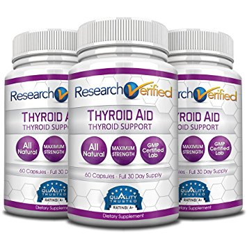 Research Verified Thyroid Aid - With Iodine, Vitamin B12, Selenium, Coleus Forskholii, Kelp, Ashwaghnada & More - 100% Pure, No Additives or Fillers - 100% Money Back Guarantee - 3 Months Supply