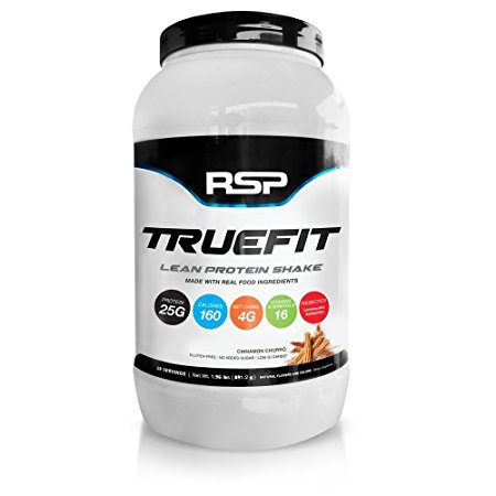 RSP TrueFit - Lean Meal Replacement Protein Shake with Fiber & Probiotics from Essential Real Whole Foods, Cinnamon Churro, 2 Pound Protein Powder for Men & Women