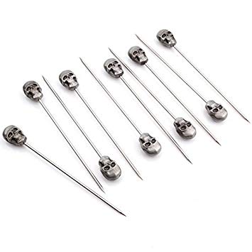 YEHAM Pack of 10 Stainless Stell Creative Cocktail Decoration Fruit Stick Cocktail Martini Picks（4.3 Inches Skull Shape）