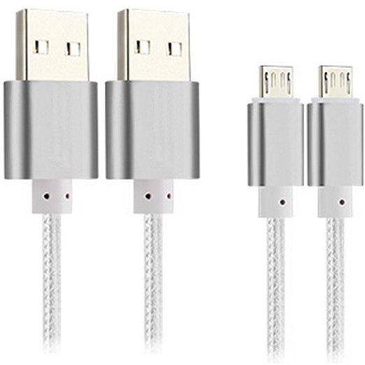 Micro USB Cable PowerLine Micro USB (5Ft) CaseHQ shop Nylon Braided Reversible USB Cables A Male to Micro B Sync and Charging Cable Data & Power Cables 2A Currency Fast Charge Cable(Silver)