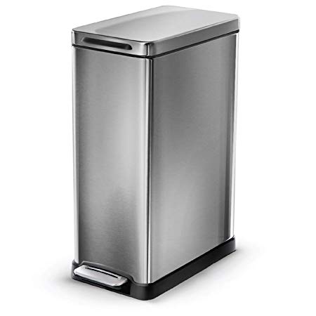 Home Zone Living 12 Gallon / 45 Liter Kitchen Trash Can, Stainless Steel Rectangular Pedal Bin (Silver)