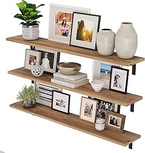 Wallniture Cervo 60 inch Long x 10 in Deep Floating Shelves for Wall Decor, Wall Bookshelf for Living Room, Wall Shelves Home Office, Laundry Room, Floating Shelf Set of 3, Burnt, Wood