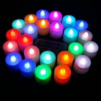Flameless Candles, LED Colorful light Electric Tea Candles With 12 Glowing Color Remote and Timer, Flickering Color Change PERFECT Realistic Battery-Powered Decoration Parties Events Candles (24Pack)