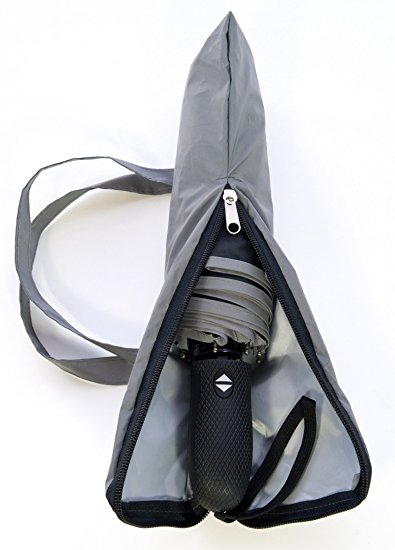 Compact Travel Umbrella in a Soft Foldable Waterproof Reflective Zipper Pouch