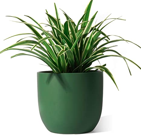 Ceramic Plant Pot - POTEY 7 Inch Modern Round Decorative Indoor Planter with Drainage Hole and Plug for All House Plants - 809, Green