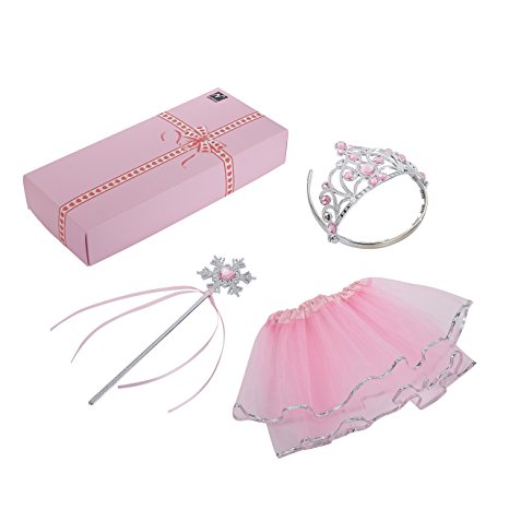 Sanmersen Princess Girls Party Favors Costume Party Tiara Dress Up Pretend Play Set - Crowns, Wands, and Skirt