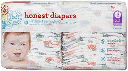 Honest Diapers, Multi Colored Giraffes, Size 2, 40 Count