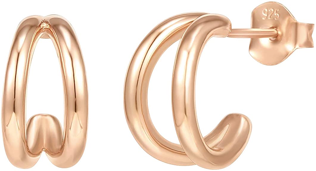 PAVOI 14K Gold Plated Sterling Silver Split Hoop Huggie Earrings in Rose Gold, White Gold and Yellow Gold