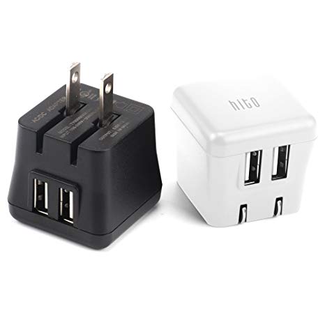 hito 2-Pack 12W 2.4A Dual Port Foldable Plug USB Travel Wall Chargers for iPhone X/ 8/7/ 7 Plus/ 6s/ 6s Plus, iPad Pro/ Air2/ Mini 3/ Mini 4, Samsung and More (1x Black  1x White)