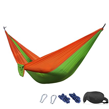 Camping Hammock - 210T Parachute Nylon Portable Heavy-Duty Camp Hammocks - Bundled with 3D Eye Mask,Ropes, Carabiners