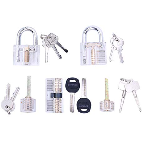 Lockmall 5 Pack Padlock Practice Set, Training Tools for Locksmith Beginner, Crystal Visible Cutaway Padlocks,Including Clear Lock,Blade Lock and Cylinder Lock