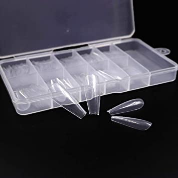 Zcargel Coffin Nails 100pcs, Transparent Nails Full Cover Long Artificial Nails Ballerina Nail Tips Art Accessory for DIY Salon (Transparent)