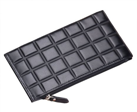 Teemzone Genuine Leather Capacity Business Credit Card Case Holder Organizer Purse Wallet (Black)