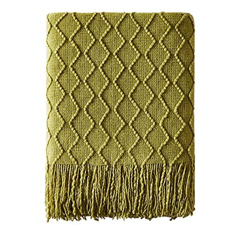BOURINA Textured Solid Soft Sofa Throw Couch Cover Knitted Decorative Blanket, 50" x 60", Olive Green
