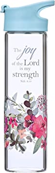 Christian Art Gifts Glass Water Bottle with Carry Handle Plastic Lid, 20 oz.