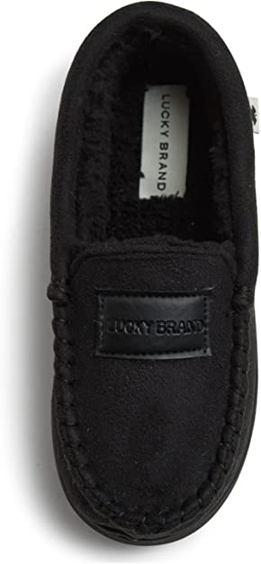 Lucky Brand Boy's Micro Suede Fuzzy Lined Moccasin Slippers for Kids