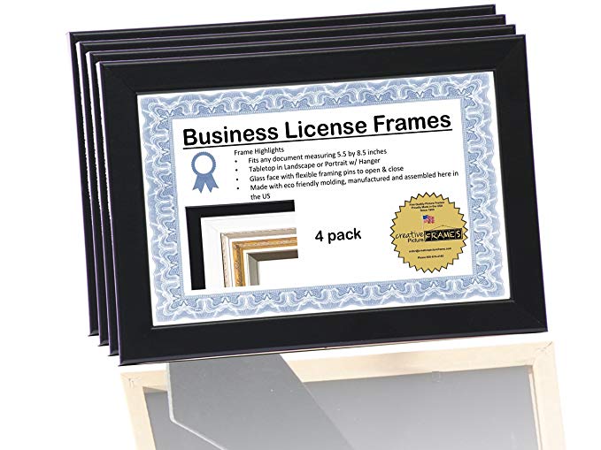 CreativePF [4-6x9bk] Black Business License Certificate Frames for Professionals 5.5 by 8.5 inch Self Standing Easel