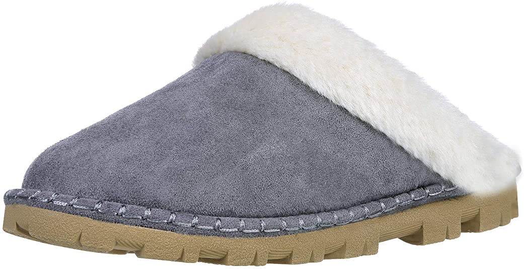 Fuzzy Outdoor Slippers for Women Memory Foam Winter Slippers with Hard Sole
