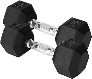 Yes4All Chrome Grip Encased Hex Dumbbells – Hand Weights With Anti-Slip 10-30 LBS Pair