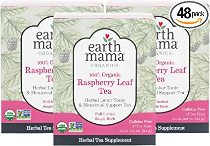 Earth Mama Organic Raspberry Leaf Tea Bags for Labor Tonic and Menstrual Support, 16-Count (3-Pack)