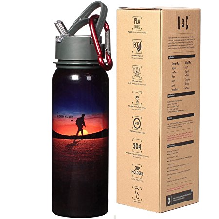 H&C Sports Water Bottle, Single Water Bottle25OZ With Straw,100% Natural Corn Lid -Wide Mouth