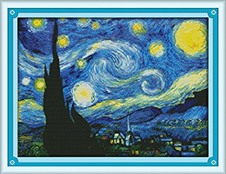Good Value Cross Stitch Kits Beginners Kids Advanced - The Starry Night of Van Gogh 11 CT 23"X 18", DIY Handmade Needlework Set Cross-Stitching Accurate Stamped Patterns Embroidery Frameless
