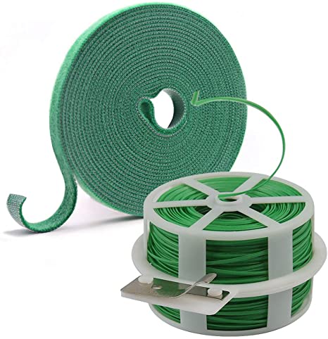 Shintop Garden Vines Ties，Plant Twist Tie with Cutter and Reusable Hook and Loop Fastening Tapes for Gardening, Home, Office (Green)