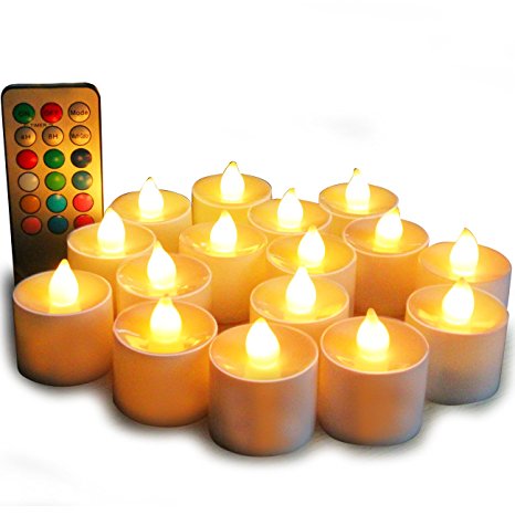 Electric Candles, Flameless Tea Candles Glowing Color with Remote control and Timer Perfect Realistic Battery-Powered Decoration Parties Events Tea Light Candles (24Pack)