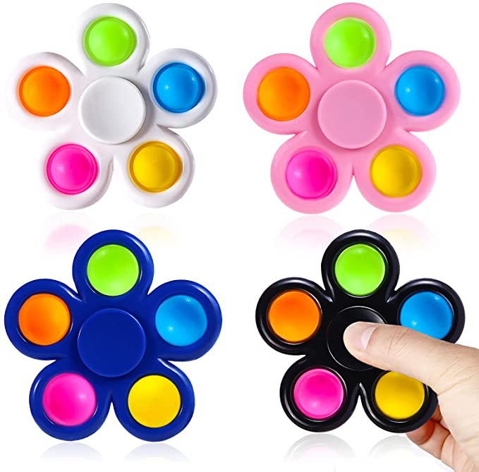 SCIONE 2 in 1 Pop Fidget Spinner 4 Pack Simple Fidget Toys, Push Bubble Spinner Simple Fidget Popper Spinners Stress Relief Reducer,Party Favor Fidget Pack Colorful Flower for Kids Adults