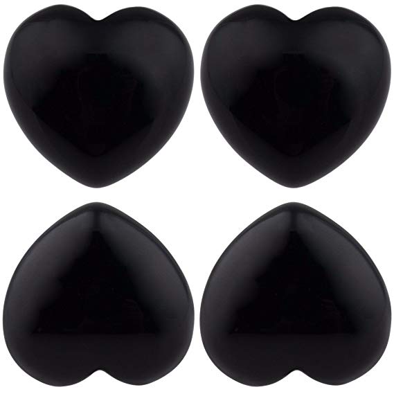 rockcloud Healing Crystal Black Obsidian Heart Love Carved Palm Worry Stone Chakra Reiki Balancing 0.8" Mini Size(Pack of 4)