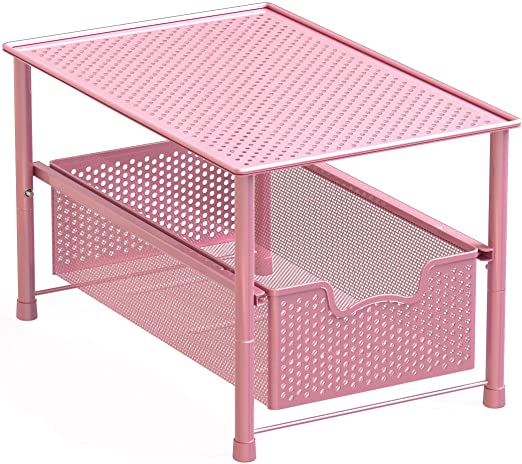 Simple Houseware Stackable Under Sink Cabinet Sliding Basket Organizer Drawer, Pink