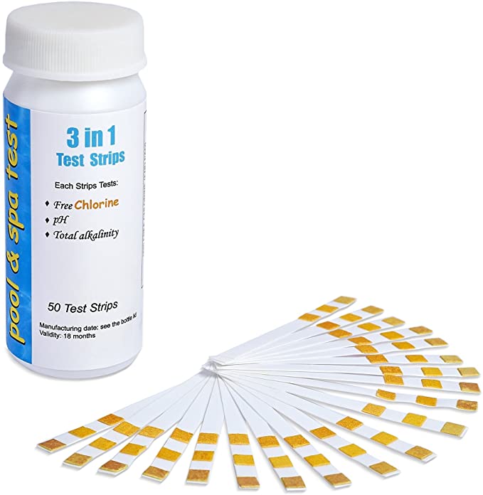 3 in 1 Pool and Spa Dipping Test Strips for Chlorine, pH and Alkalinity test (50 Pack)