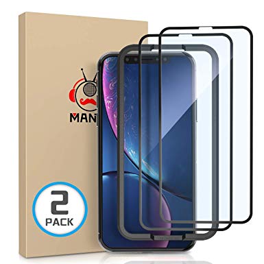 MANTO [2 Pack Tempered Glass Screen Protector Compatible with iPhone XR Screen Protector 6.1 Inch, HD Ultra Clear Full Coverage Protective Film for iPhone XR 6.1", 3D Touch, Anti Fingerprint, Black