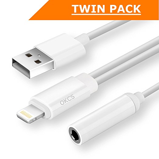 Lightning to AUX Cable   USB Charger Cable OKCS TWIN-PACK Premium Connector Jack 8 Pin Conection iPhone 7, 7 Plus, 6, 6s, 6 Plus, 6s Plus, 5, 5c, 5s iOS 10 suitable