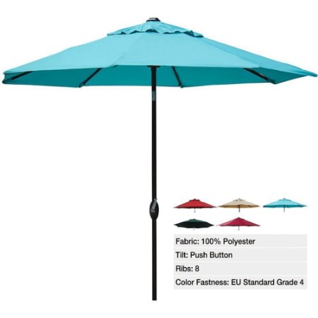 Abba Patio 9 Ft Market Aluminum Umbrella with Push Button Tilt and Crank 8 Steel Ribs and Wind Vent 100 Polyester Turquoise