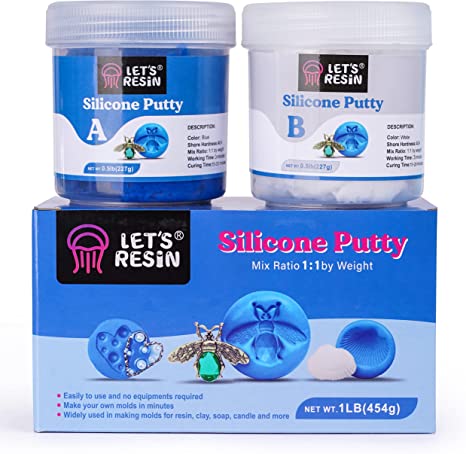 LET'S RESIN Silicone Putty,1LB/40A Silicone Mold Making Kit, Non-Toxic,Strong&Flexible, Easy 1:1 Mixing Ratio for Reusable Silicone Molds, Resin Molds, Soap