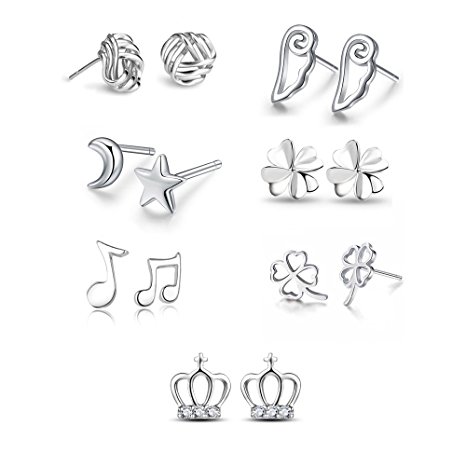 Women's Girl's Assorted Multiple 925 Silver Earrings/Stud Earrings,Hypoallergenic Sliver Studs/Stud Earrings10 Pair Sets Perfectly Suit to Women, Great Gift to The One You Love