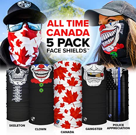 S A - UV Face Shields 5 Pack - Multipurpose Neck Gaiter, Balaclava, Elastic Face Mask for Men and Women