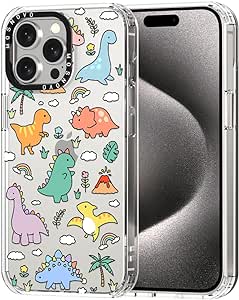 MOSNOVO Compatible with iPhone 15 Pro Max Case, [Buffertech 6.6 ft Drop Impact] [Anti Peel Off Tech] Clear TPU Bumper Phone Case Cover with Cute Joyful Dinosaur Designed for iPhone 15 Pro Max 6.7"