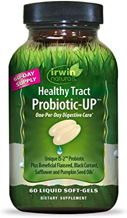 Irwin Naturals Healthy Tract Probiotic-UP 3 Billion Live Cultures - Pure-Strain Daily Digestive & Gut Health Support - Microflora Balance with Plant-Sourced Omegas - Shelf Stable - 60 Liquid Softgels