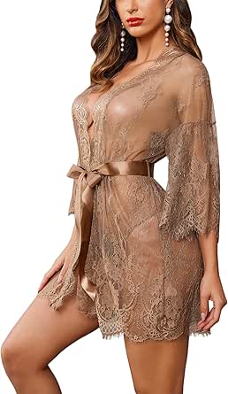 Avidlove Women's Lace Kimono Robe Babydoll Lingerie Mesh Nightgown S-5XL