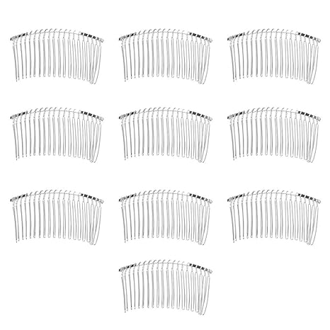 Rocutus 10 pieces 20 Teeth Fancy DIY Metal Wire Hair Clip Combs Metal Wire Hair Combs Wire Twist Bridal Wedding Veil Combs for Women (Silver)