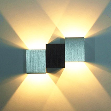 Amzdeal® Modern Aluminum 6W Up Down LED Wall Lights Wall Lamp Wall Sconce for Bedroom,Living Room and Kitchen(Warm White, Black & White Cubic Body)