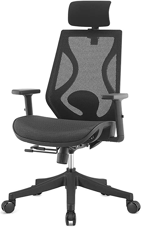 TOPSKY Ergonomic Swivel Task/Executive Chair 2D Arm Slide Seat Adjustable Headrest for Home Office Black